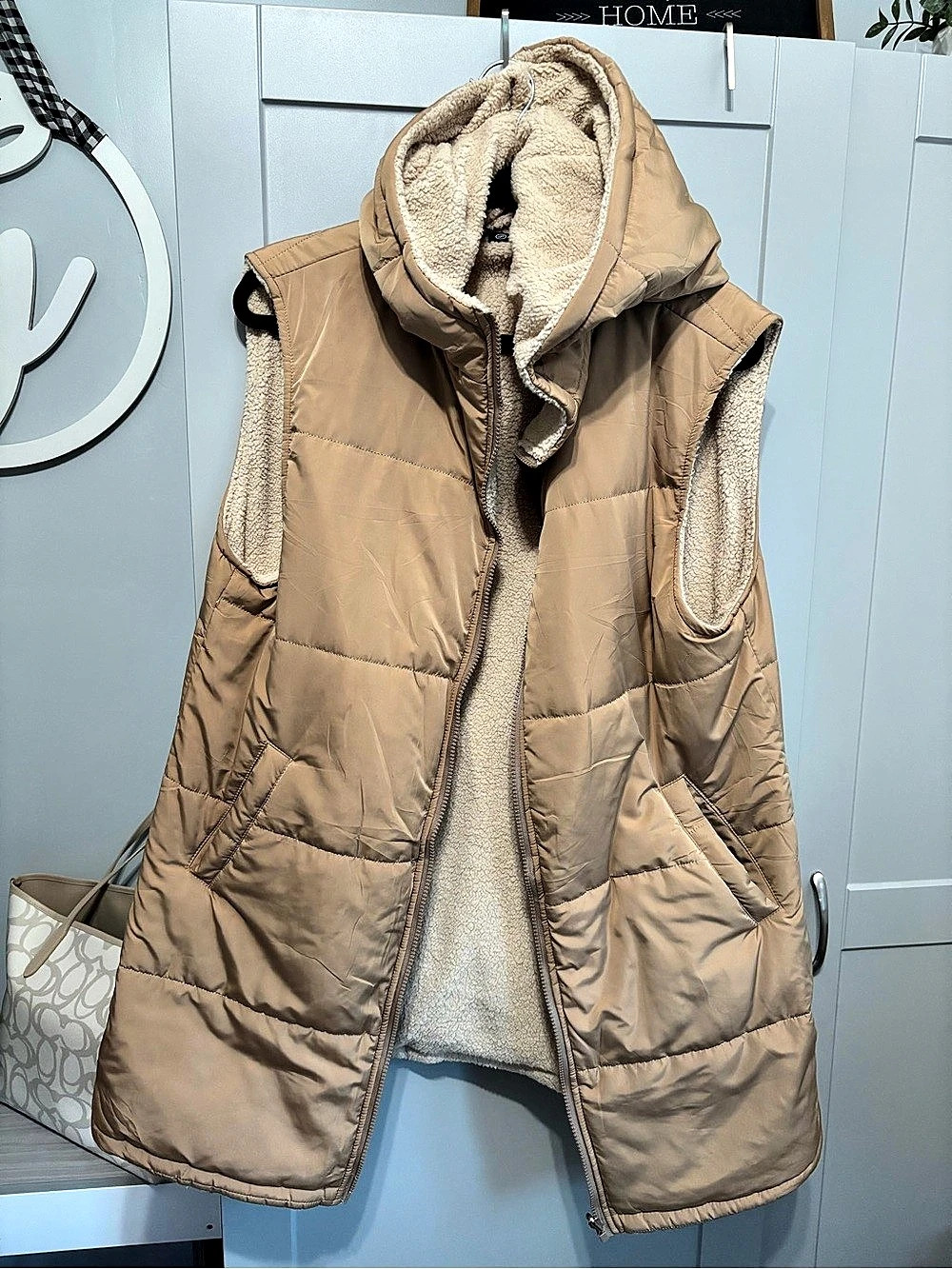 Long Sherpa Lined Hooded Vest